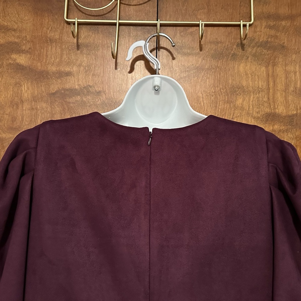 Anne Klein Short Puff Sleeve Faux Suede Fall Midi Dress Womens 12 Plum Purple - Picture 14 of 16
